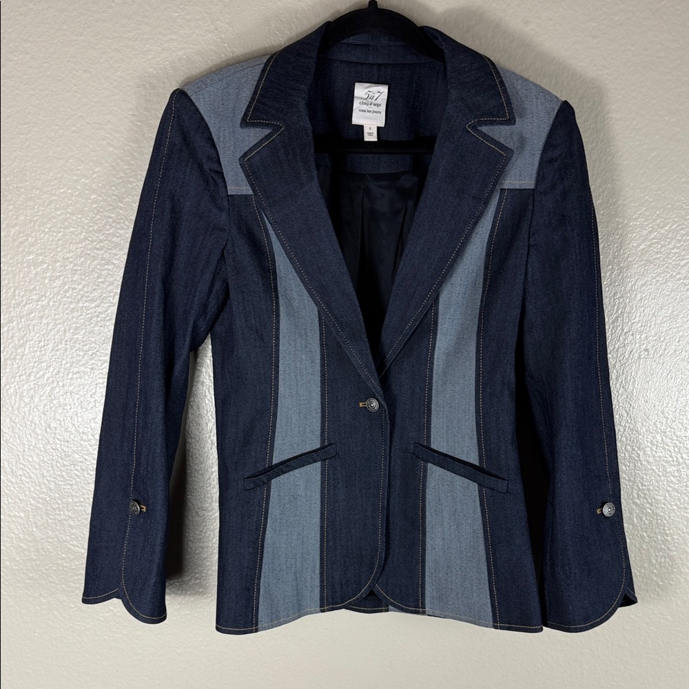 cinq a sept Two-Tone Dark and Light Denim Blazer - Picture 4 of 9
